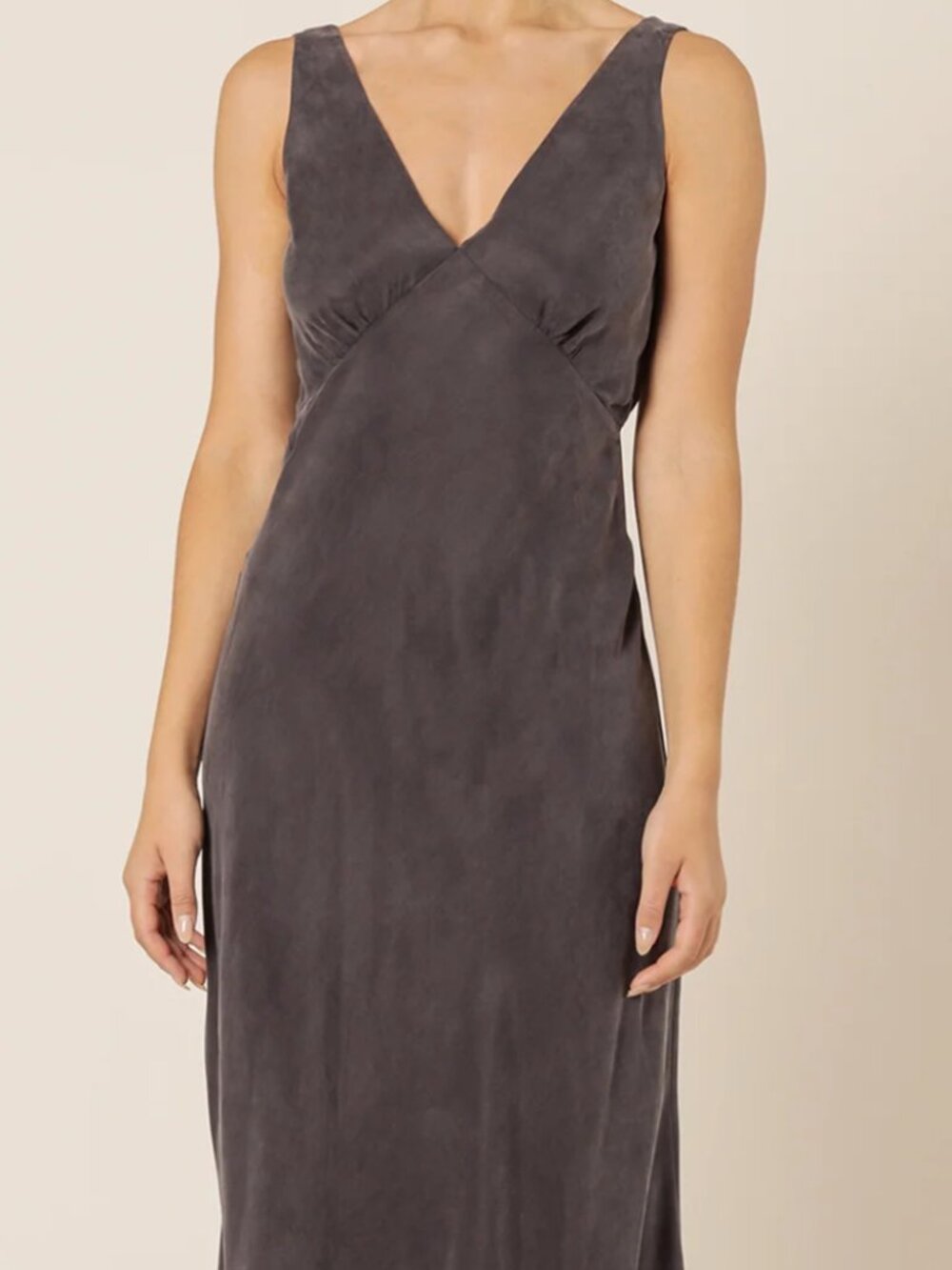 Cupro V Neck Midi Dress - Coal